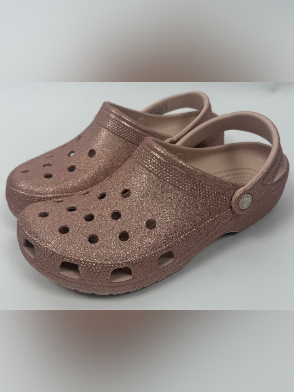 Crocs Classic Glitter Clog Quartz Rose Gold Sparkle Women’s 11 Men’s 9 EUC - Picture 2 of 10